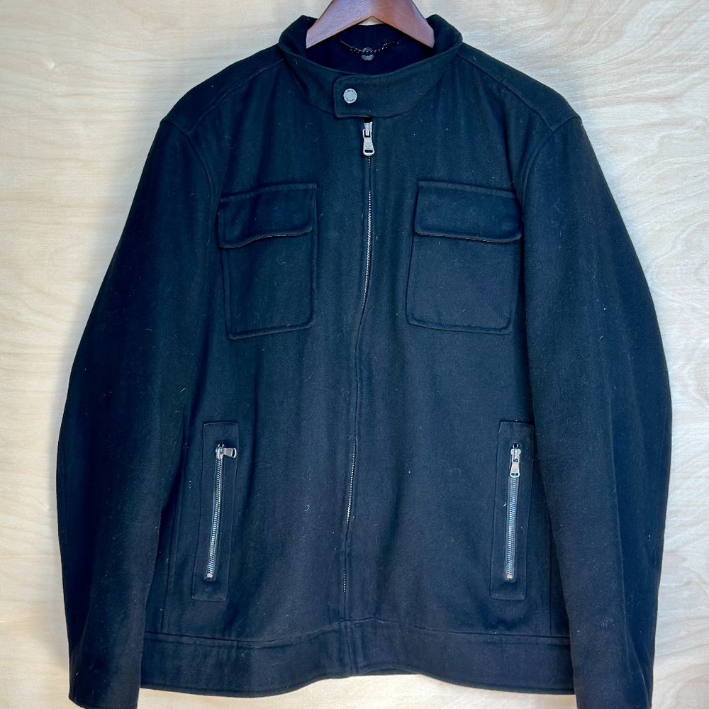 Calvin Klein Black Jacket Long Sleeve Four Pocket Zipper Wool-Blend Coat Size M